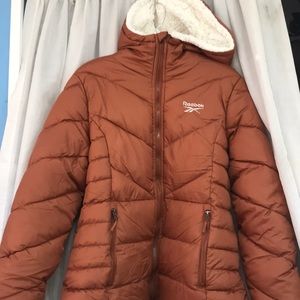 Reebok Women's Burnt Orange Puffer Jacket with Sherpa Hood